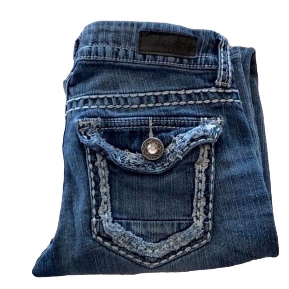 Daytrip Jeans Womens 26 Blue Lynx boot cut thick stitch inseam 30.5 Stretch